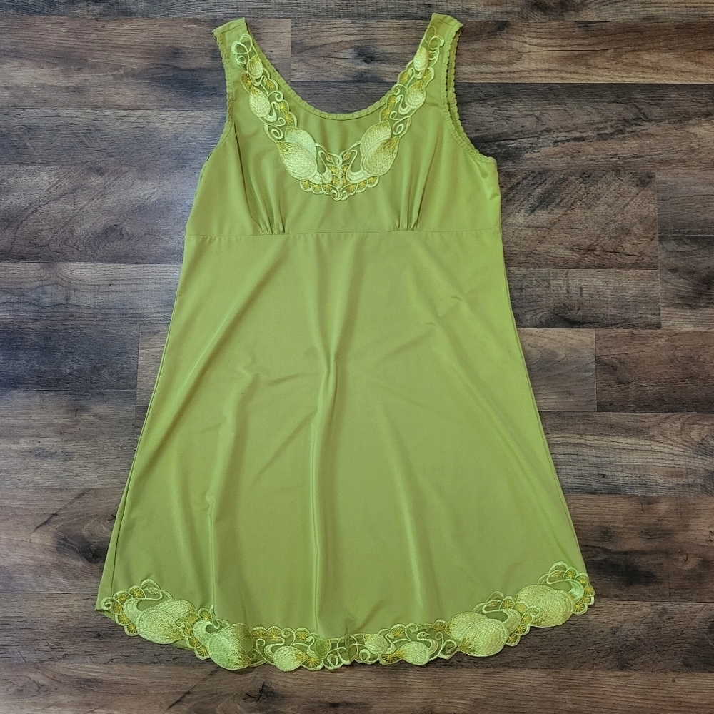 Embroidered Olive Green Sleeveless Mini Dress